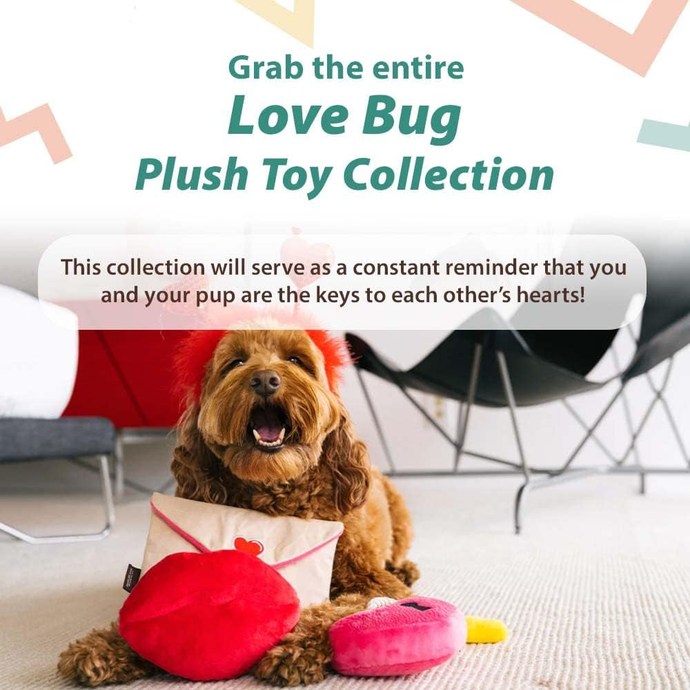 ZippyPaws Dog Toys - Love Bug Valentine's Day Themed Durable Squeaker Chew Toys, Great for Puppies & Small, Medium, Large Dogs - Machine Washable, Recycled Materials