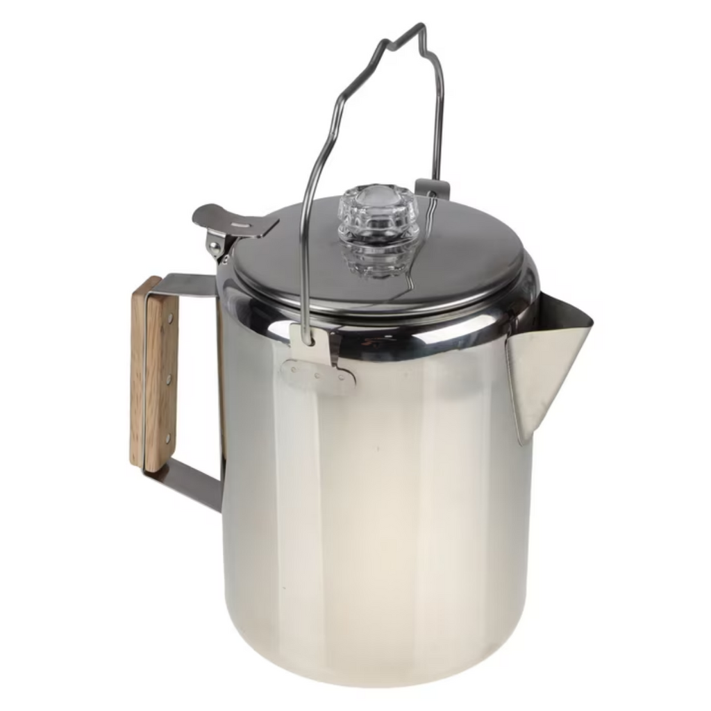 AEELLEEA 12-Cup Stainless Steel Camping Percolator Coffee Pot, Stovetop Coffee Maker with Wooden Handle for Camping Hiking