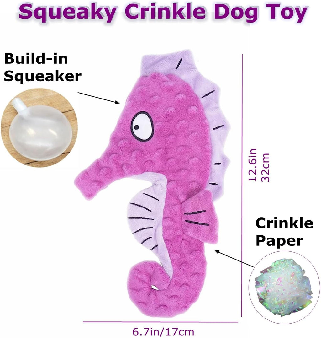 Artinova Dog Toys Squeaky Crinkle Purple Seahore, 1 Pack. No Stuffing Dog Toys for Puppy Teething Chewing, Durable Interactive Toys for Medium and Large Dogs