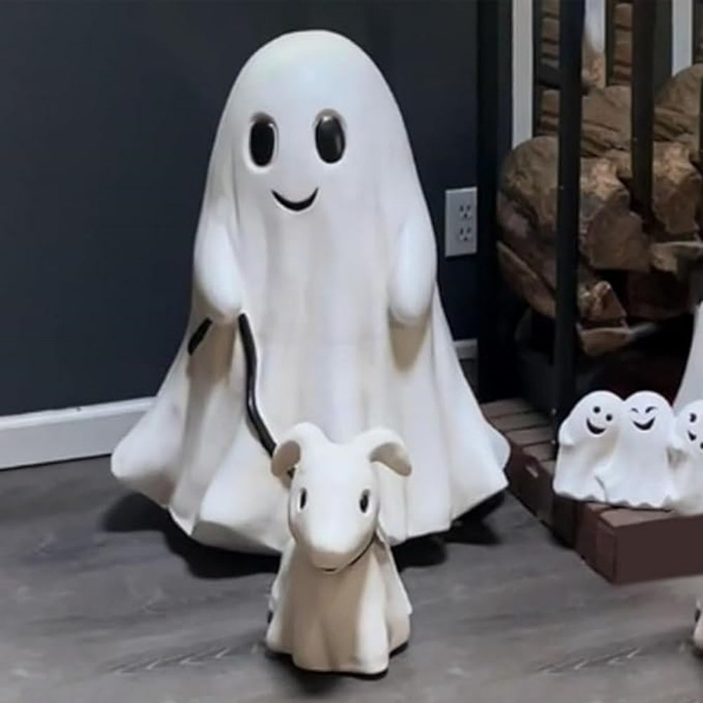 Ghost Walking Dog Statue, Spooky Ghost Dog Halloween Figurine, Funny Halloween Ghost Dog Ornament, Outdoor Garden Tabletop Sculpture Decoration