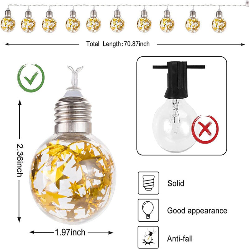 Christmas Gold Foil Globe Bulb LED String Lights, Warm White Fairy Lights for Holiday Xmas Party Indoor Decor