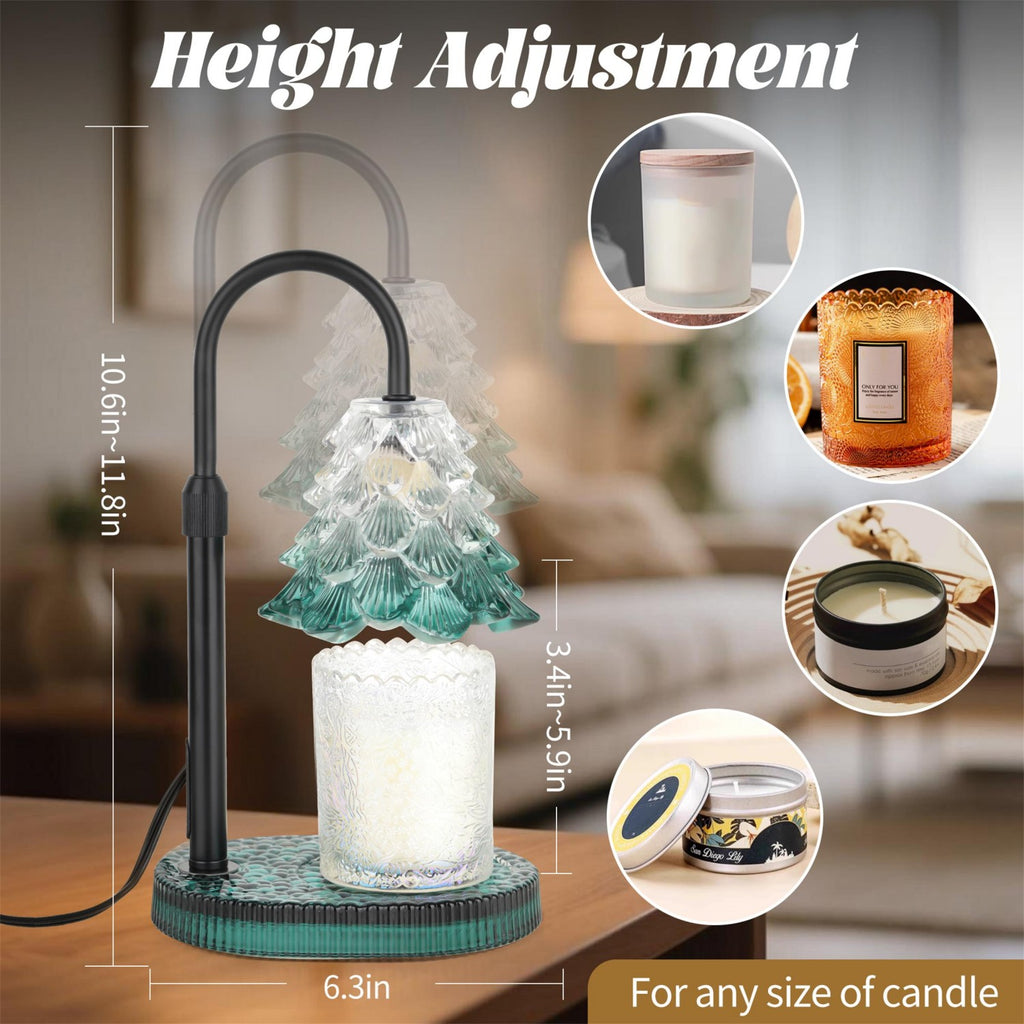 Candle Warmer Lamp, Christmas Tree Lampshade Glass Base Wax Melt Warmer for Jar Candles with Timer Dimmable Adjustable Height 2 Bulbs, Home Decor Gift