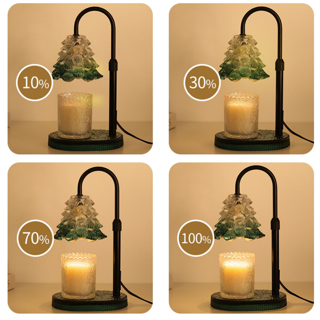 Candle Warmer Lamp, Christmas Tree Lampshade Glass Base Wax Melt Warmer for Jar Candles with Timer Dimmable Adjustable Height 2 Bulbs, Home Decor Gift