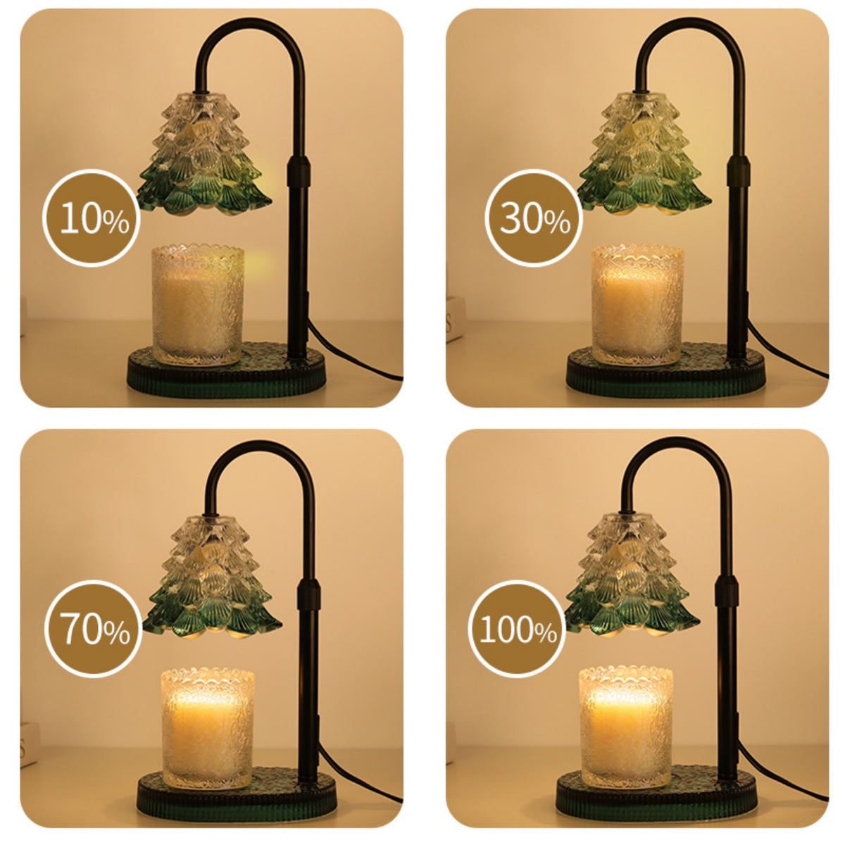Candle Warmer Lamp, Christmas Tree Lampshade Glass Base Wax Melt Warmer for Jar Candles with Timer Dimmable Adjustable Height 2 Bulbs, Home Decor Gift