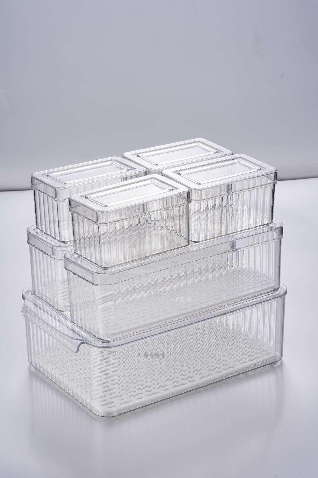 7 Pcs Clear Fridge Organizer Bins with Lids, Stackable Refrigerator Storage, 3 Sizes Pantry Organization Containers for Kitchen Freezer & Cabinet