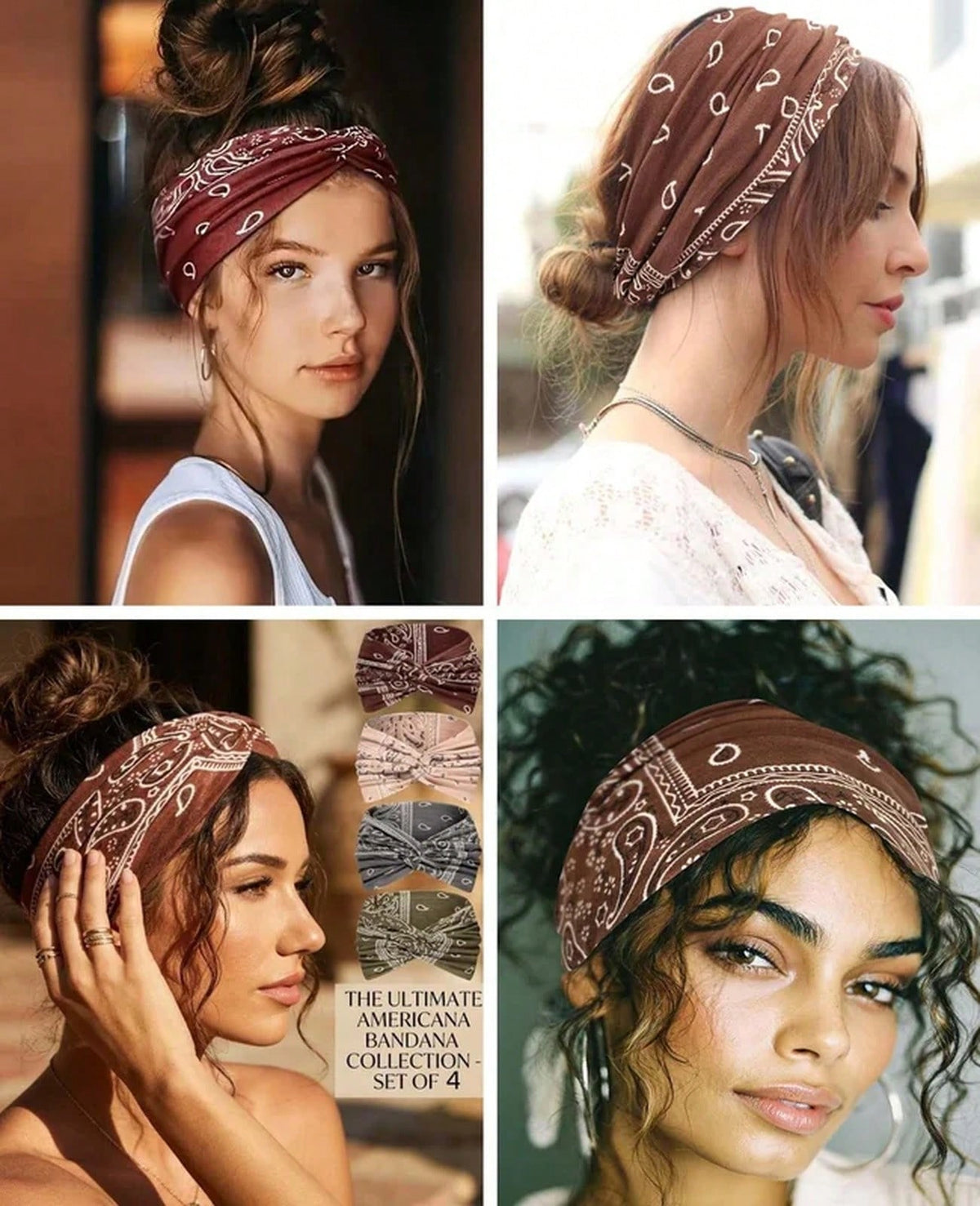 Women's Boho Paisley Print Twist Knotted Wide Headband, Stretchy Non Slip Fabric Head Wrap Hair Band for Yoga Workout Daily Wear, 4 Pack