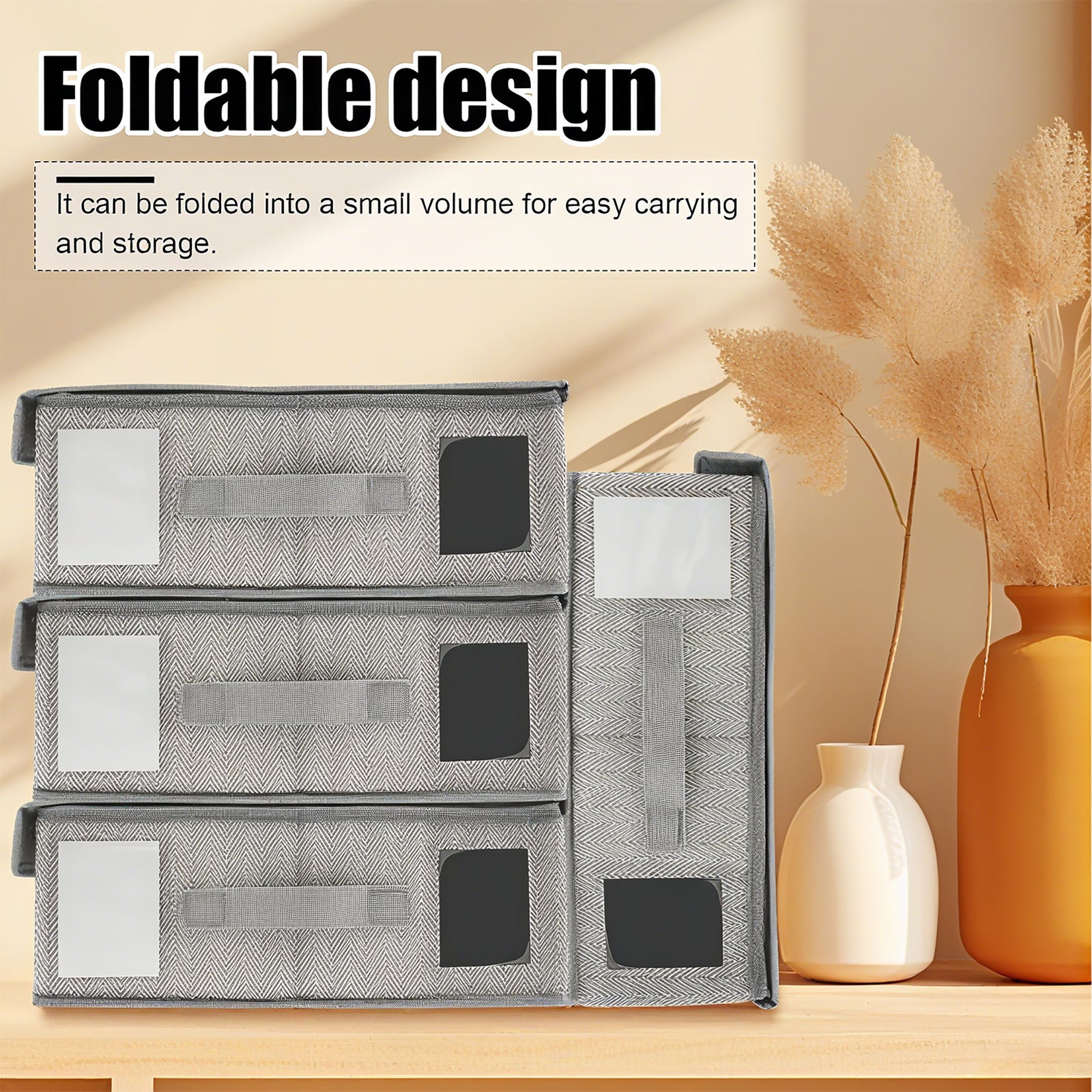 Nonwoven Bedding Storage Box with Removable Lid and Clear Window, Clothes Organizer for Sheets, Pillowcases, Socks, Underwear, Storage Bin