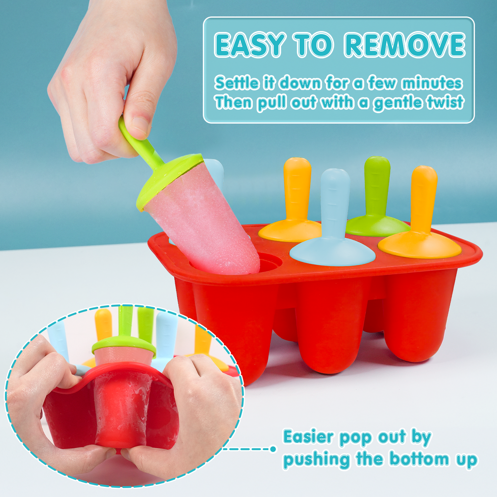 AEELLEEA 6 Cavity Silicone Popsicle Molds, BPA-Free Reusable Ice Pop Molds with Colorful Sticks, Easy Demold Frozen Treat Molds for Juice