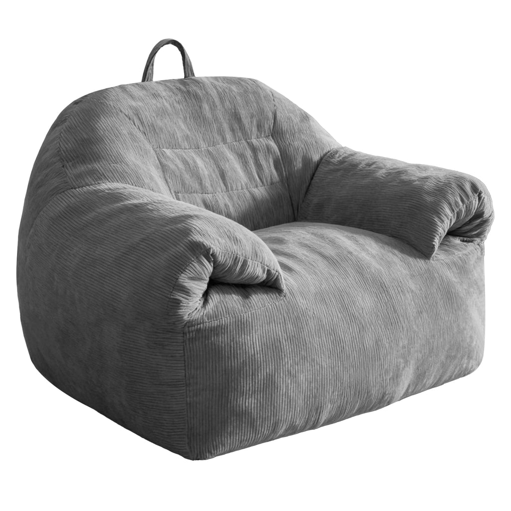 AEELLEEA 44.5" Oversized Bean Bag Chair, Corduroy Lounge Sofa with Armrests, High-Density Foam, Gray
