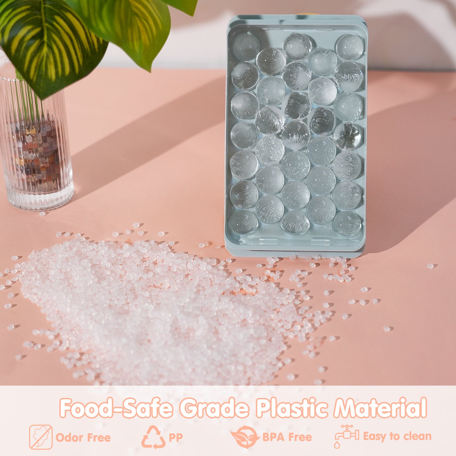 0.8 Inch Round Ice Cube Tray with Lid and Storage Bin, Small Sphere Ice Ball Molds for Freezer, Reusable Ice Maker Tray for Whiskey, Cocktails & Daily Drinks