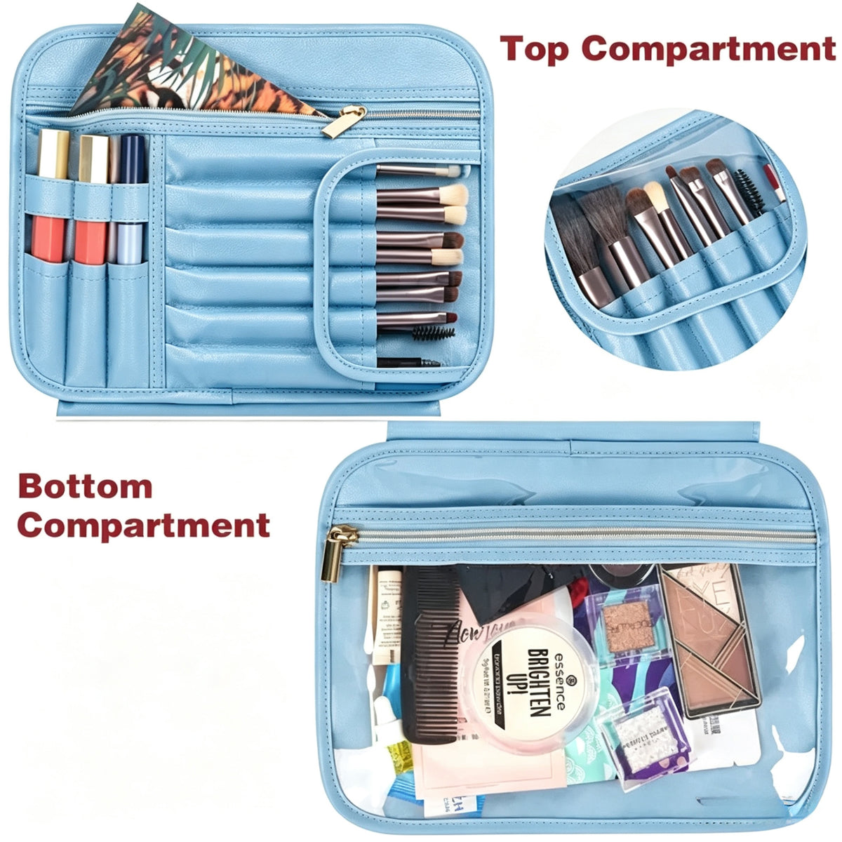 PU Leather Hanging Travel Toiletry Bag, Large Capacity Waterproof Makeup Organizer Case with Hook, Portable Cosmetic Storage Bag for Vacation Business Trip