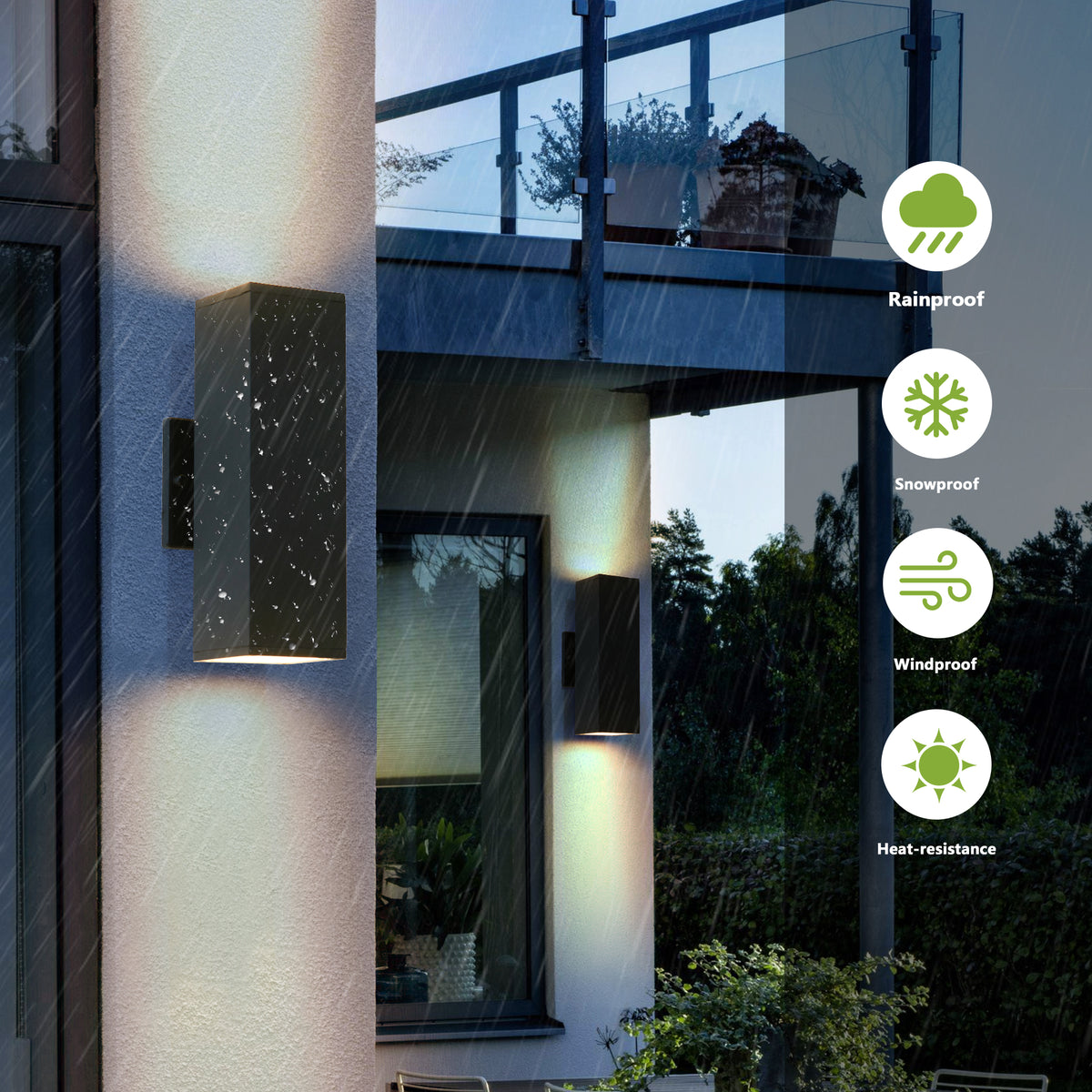 Modern Up & Down Wall Sconce, Black Aluminum & Tempered Glass Wall Light with GU10 Bulbs Included, Hardwired 120V 60W Max