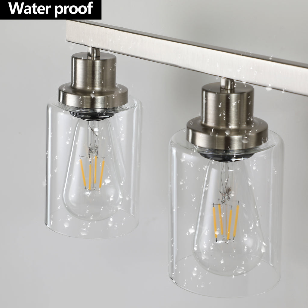 4-Light Vanity Makeup Mirror Lamp, Satin Nickel Iron Base & Lamp Cup Connector, Clear Glass Lampshade, Wall Mounted Makeup Light for Dressing Table, Bedroom & Bathroom Home Decor