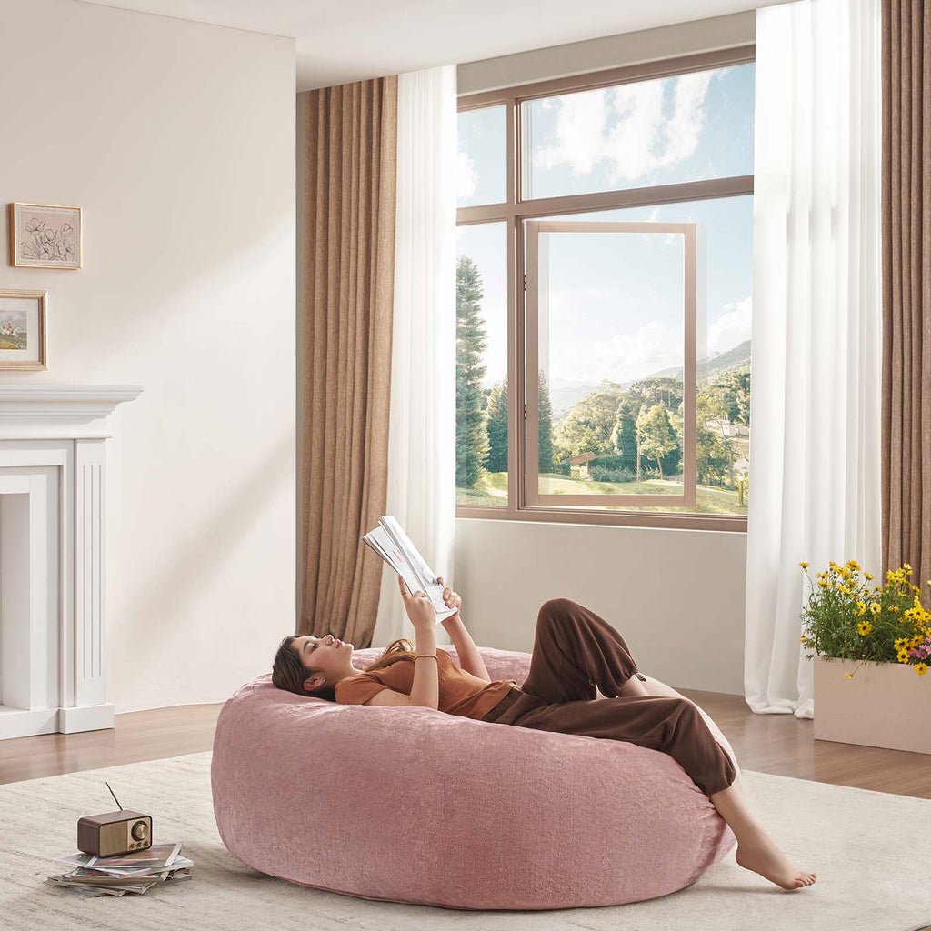 AEELLEEA 5FT Teddy Velvet Bean Bag Chair, Shredded Memory Foam Giant Lazy Sofa, Removable Machine Washable Cover for Living Room Bedroom