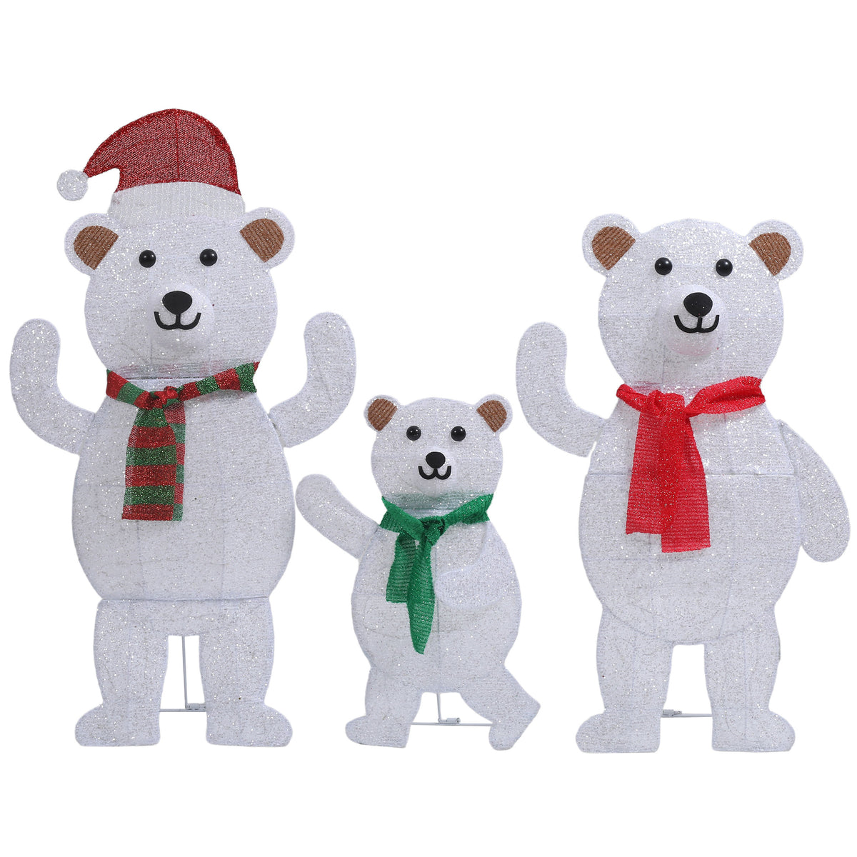 35" Lighted White Bear Family Yard Decorations, 3-Piece 2D Christmas Outdoor Decor with 105 LED Lights