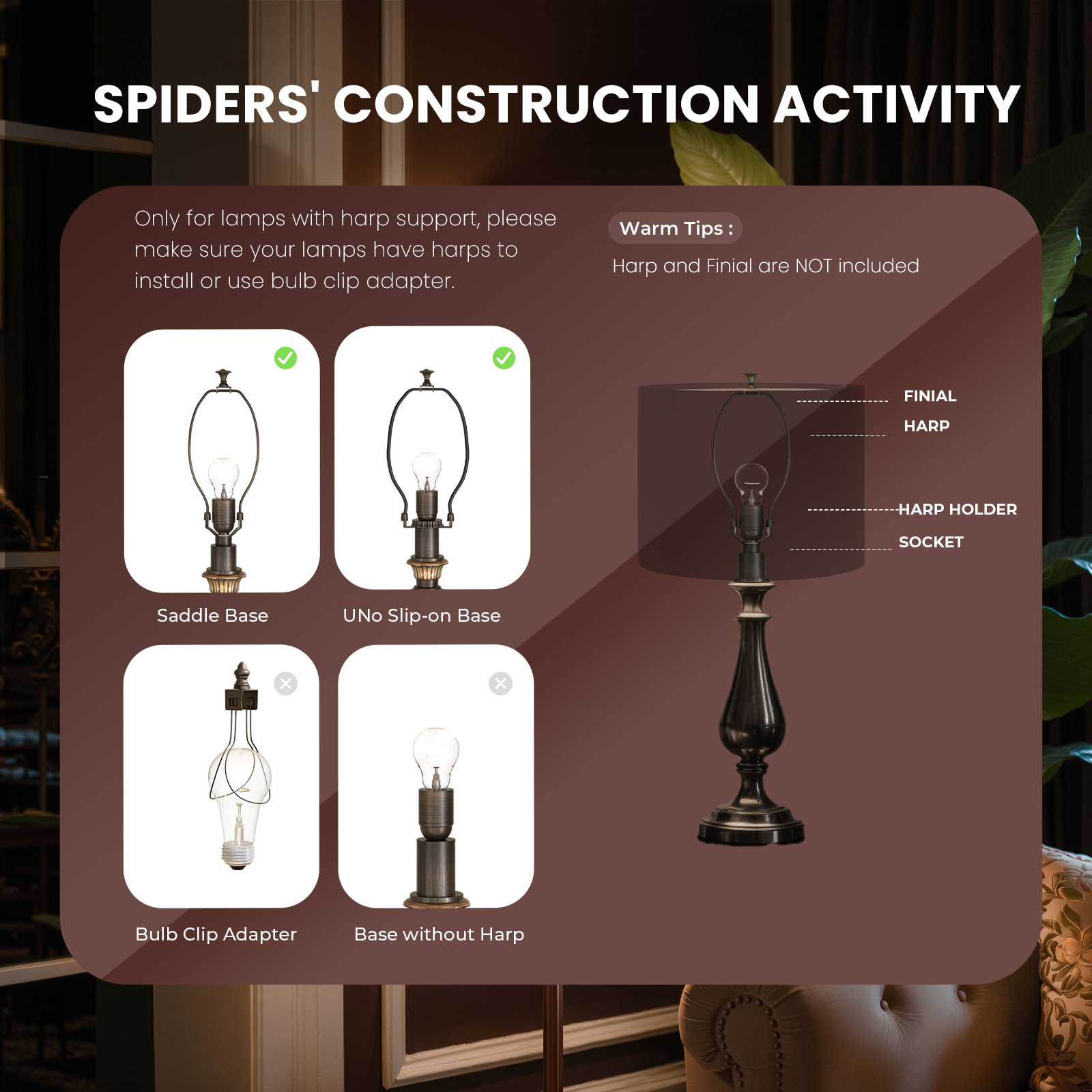 ALUCSET 2-Pack Black Crocodile Texture Drum Lamp Shades 13"×10", Spider Fitter with Harp Included for Table & Floor Lamps