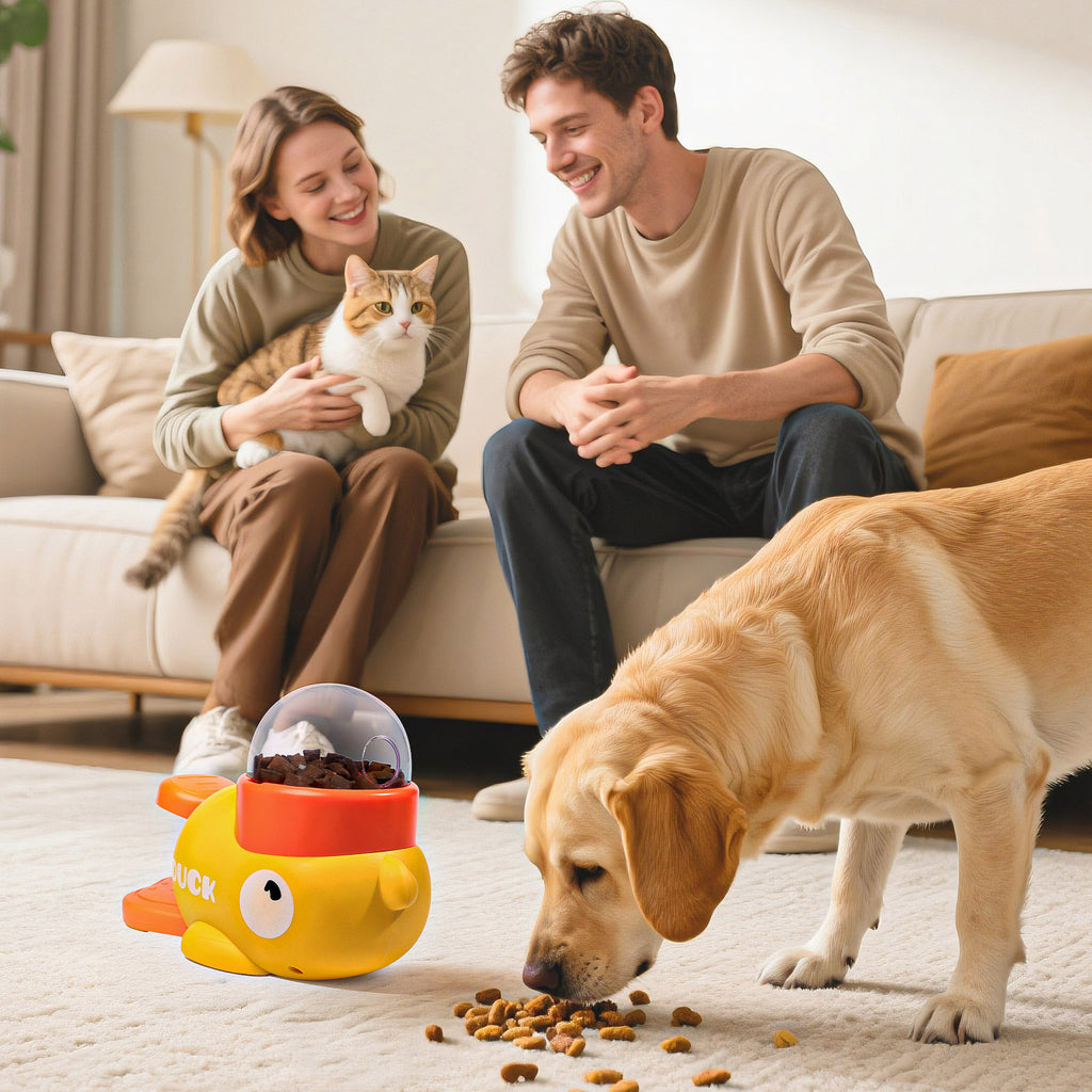 Duck Interactive Treat Dispenser - 2-in-1 Dog Puzzle Toy with Button, Slow Feeder for Small & Medium Dogs/Cats, IQ Training & Entertainment
