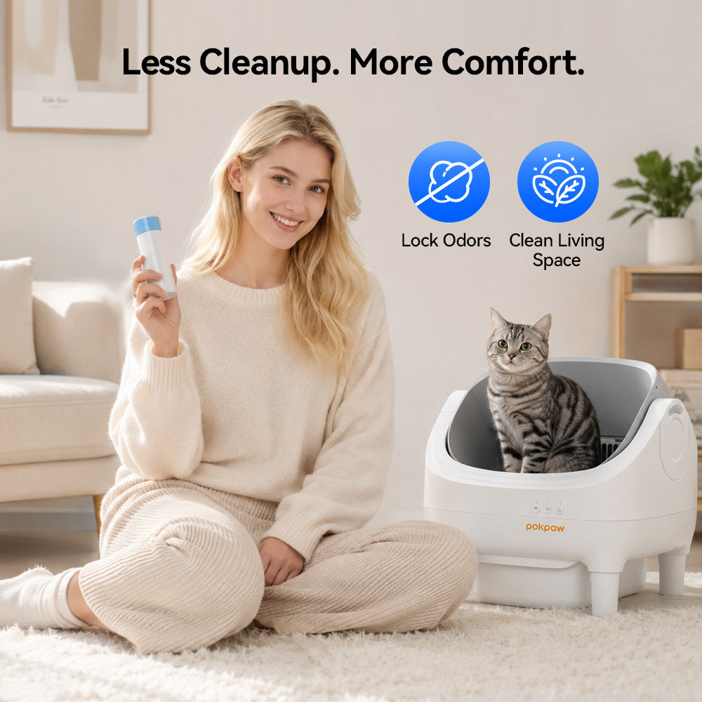 Aeelleea 3 Rolls Drawstring Cat Litter Box Liners 20-Pack Leak-Resistant Fit Open-Top Auto Litter