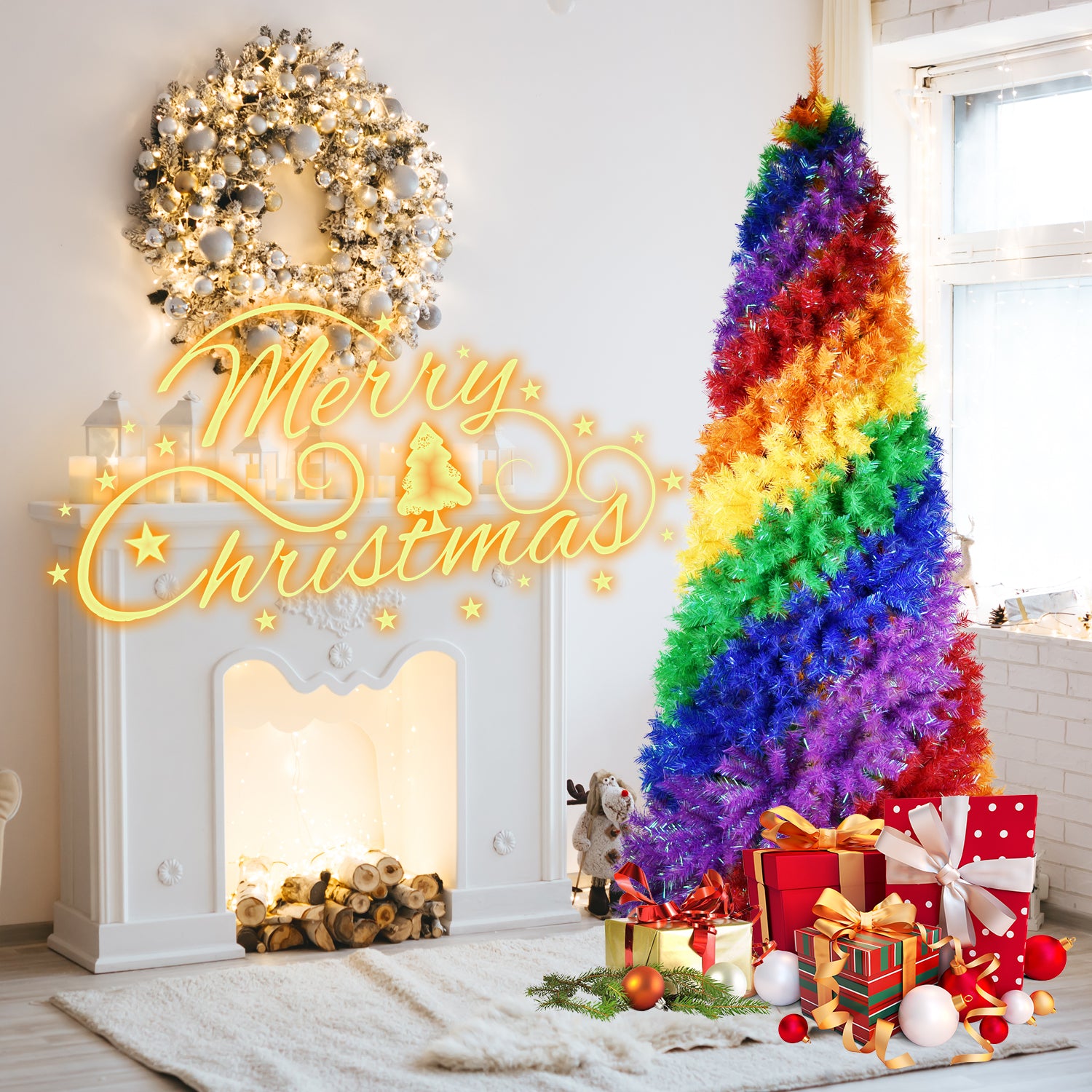 6FT/7.5FT Rainbow Spiral Christmas Tree - Colorful PVC Artificial Holiday Tree with Unique Spiral Design and Sturdy Metal Stand