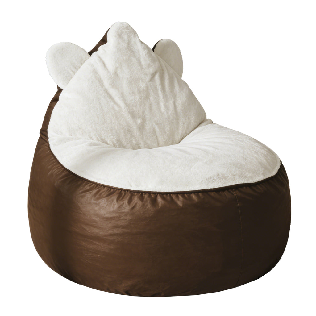 AEELLEEA Cute Animal Ear Bean Bag Chair, Dual Fabric Faux Leather & Rabbit Fleece Oversized Lazy Sofa for Bedroom Gaming Room