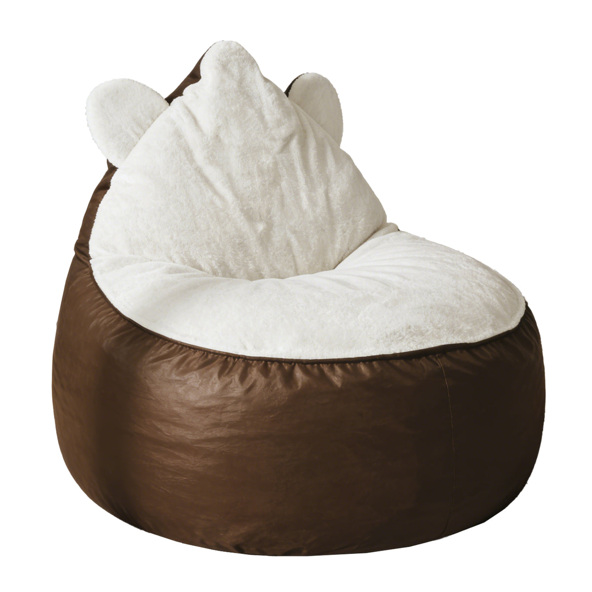 AEELLEEA Cute Animal Ear Bean Bag Chair, Dual Fabric Faux Leather & Rabbit Fleece Oversized Lazy Sofa for Bedroom Gaming Room