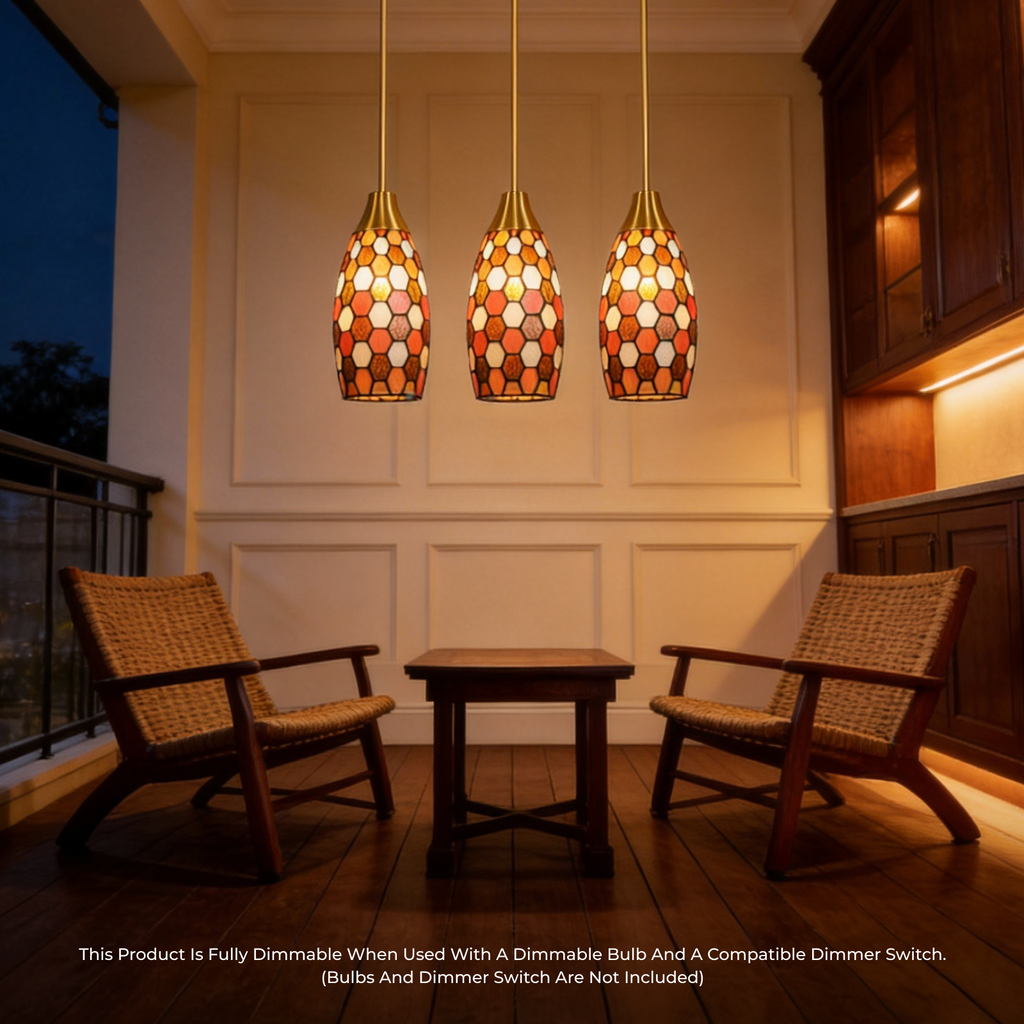 ALUCSET Brown Tiffany Pendant Light, 4.8"W×7.8"H Victorian Style Hanging Lamp for Dining Bedroom Living Room