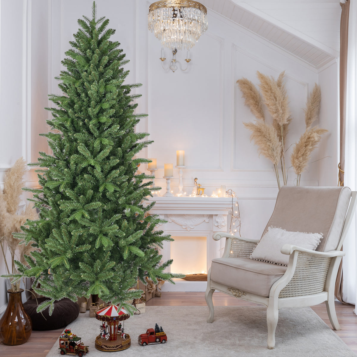 6ft Artificial Christmas Tree, 1168 Branch Tips PE+PVC Hinged Xmas Tree with Metal Stand, Easy Assembly Indoor Holiday Decor