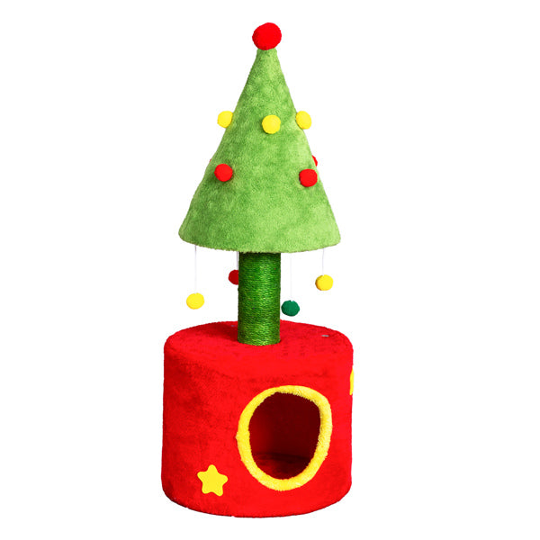 30in Cat Scratching Post with Cat House for Indoor Kitten, Small Cat Tree Tower with Sisal Post and Cute Hanging Balls