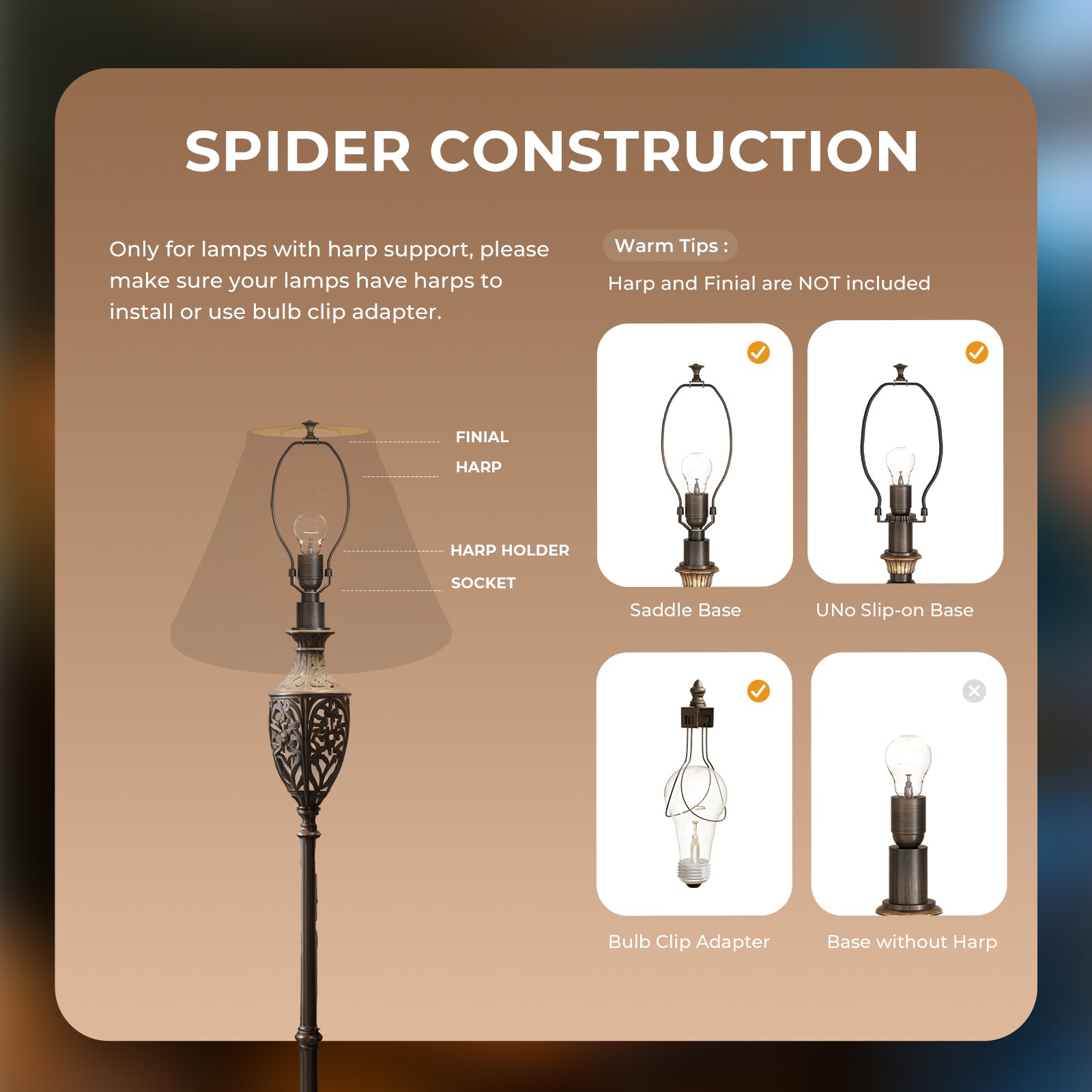 Black Bell Lamp Shade, Spider Fitter Fabric Lampshade for Table & Floor Lamp, 6"×14"×10"