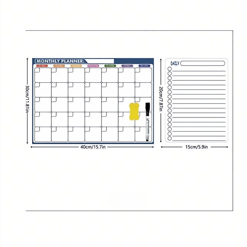 Magnetic Fridge Dry Erase Planner Set, Monthly & Weekly Calendar Whiteboard, Strong Magnetic Backing, Large Writing Area, Kitchen Memo Board for Family