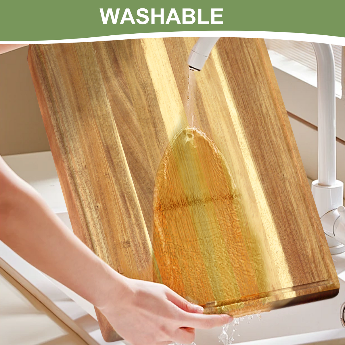 Large Acacia Wood Cutting Board, Non Plastic Non Toxic Cutting Boards For Kitchen, Wood Chopping Boards, Juice Groove, Built-in Handles 19.6x14.8in