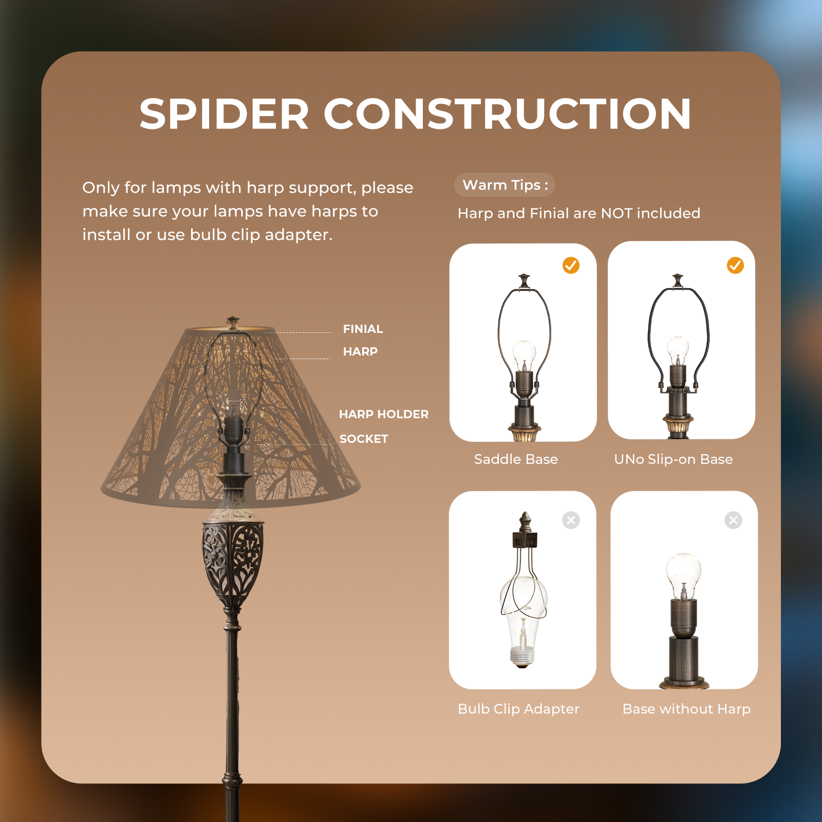 ALUCSET 5"×15"×9" Forest Etched Metal Lamp Shade, Black Gold Tree Shadow Glow Lampshade with Spider Fitter for Table & Floor Lamps