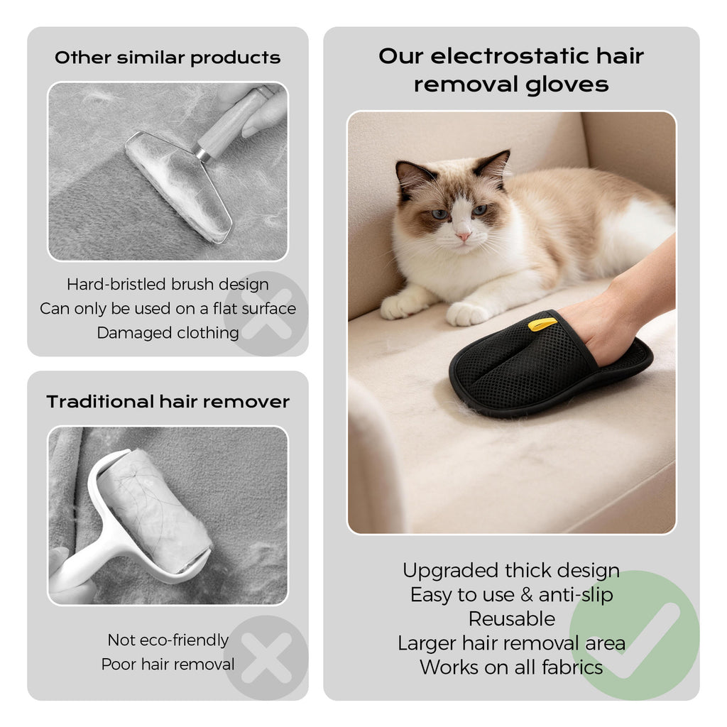 Upgrade Pet Hair Remover Electrostatic Gloves, Reusable Pet Hair Removal Glove for Cats & Dogs, Premium Cat & Dog Hair Remover Mitt for Couch Furniture Carpet Car Seat
