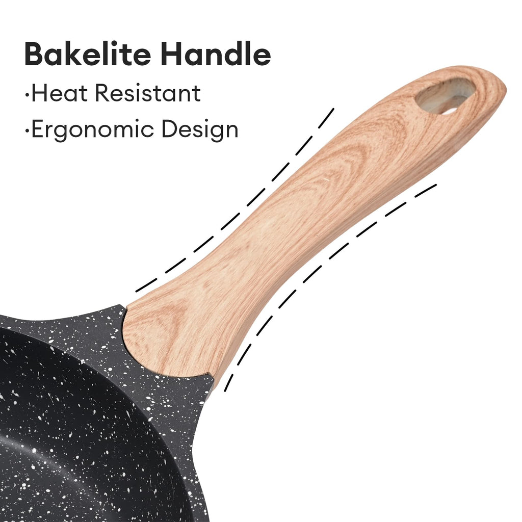 9.5 Inch Nonstick Frying Pan, Stone Coating Cookware Omelette Pan, Heat Resistant Handle, Compatible with All Stoves, Grey
