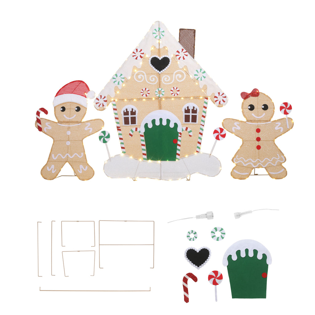 50" H 2D Gingerbread House Lighted Christmas Yard Decorations Set of 3 with 180 LED Lights