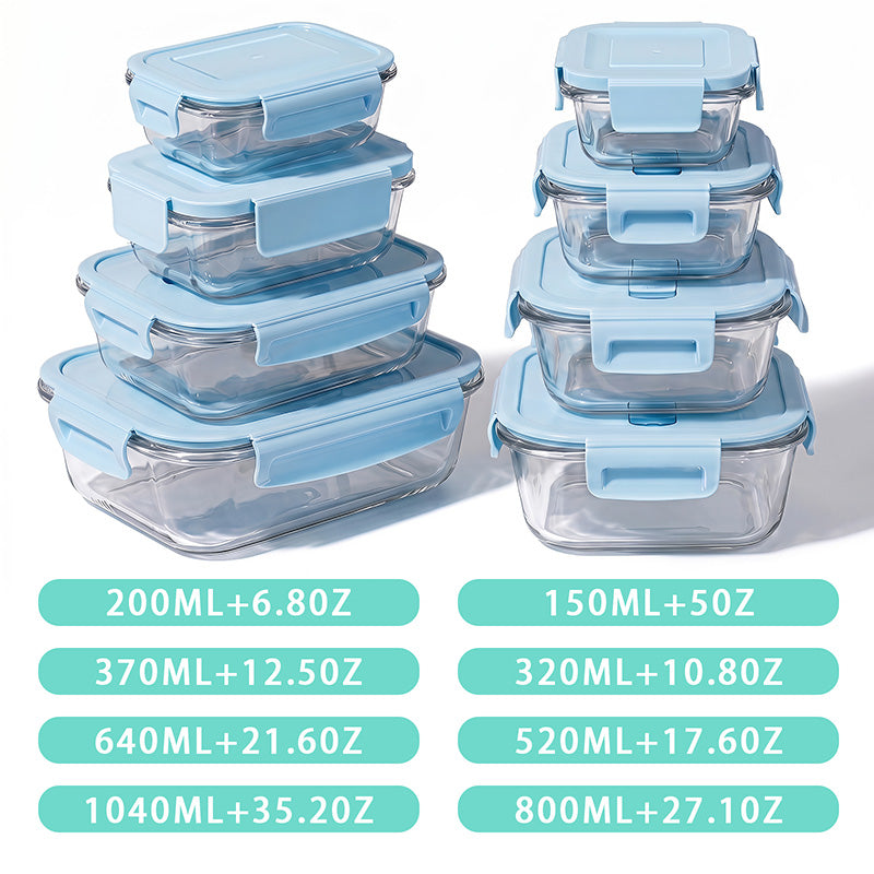 8 Pack Glass Food Storage Containers with Lids