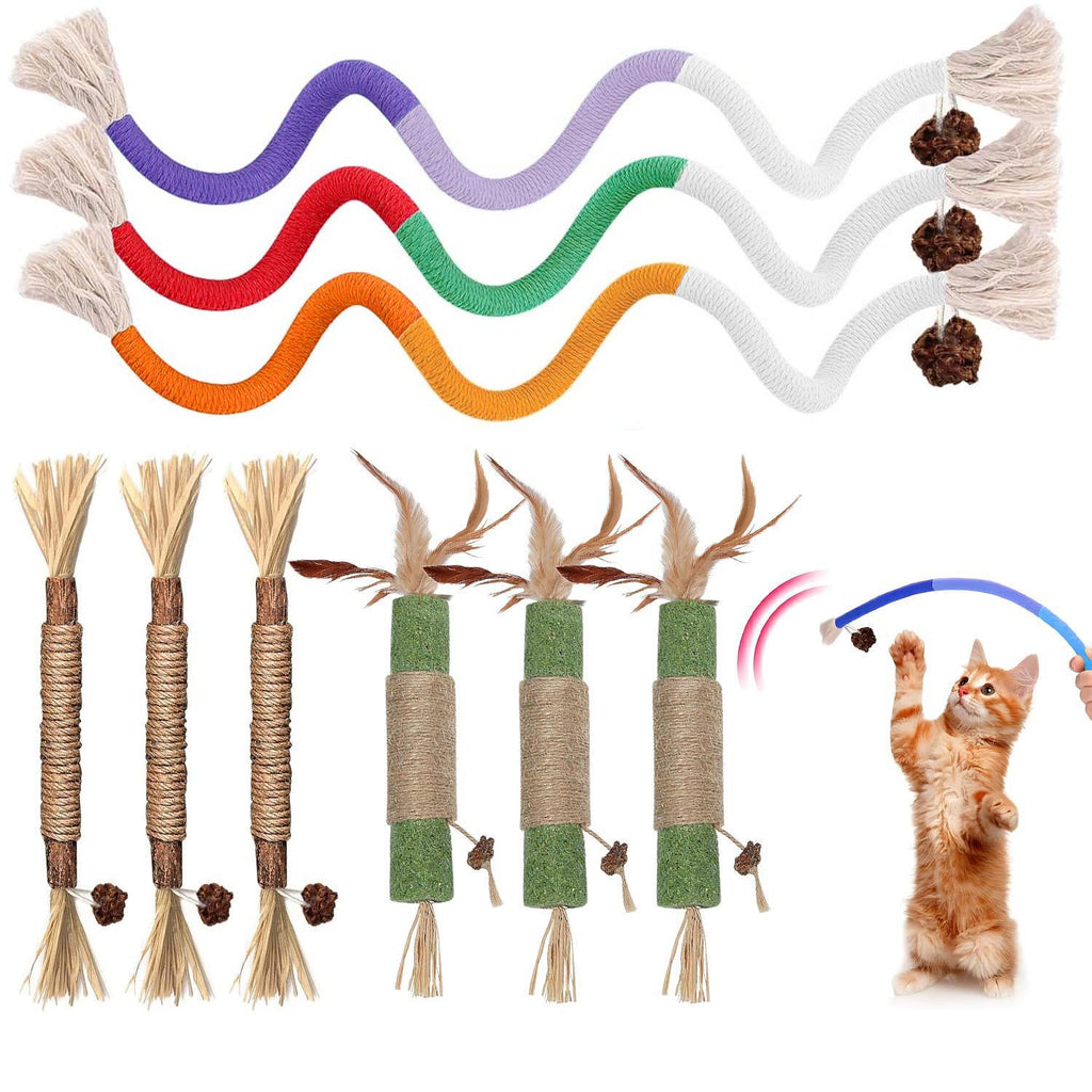 9 Pcs Cat Chew Rope Toys with Natural Catnip, Interactive Teeth Cleaning Toys for Indoor Cats, Silvervine & Sisal Kitty Toys for All Breeds