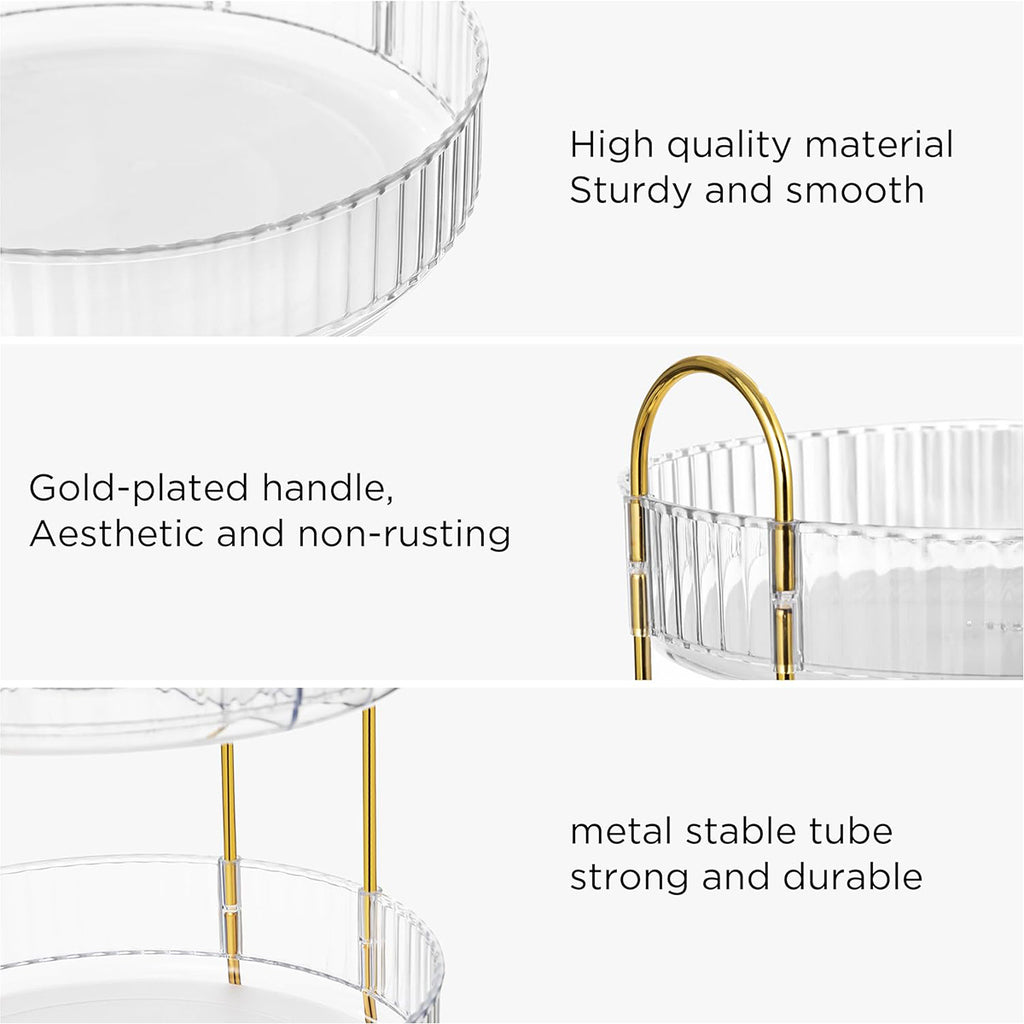 360 Rotating Lazy Susan Makeup Organizer, 2 Tiers Clear White High Capacity Cosmetic Storage for Vanity, Bathroom Countertop, Dresser, Skincare & Perfume Holder