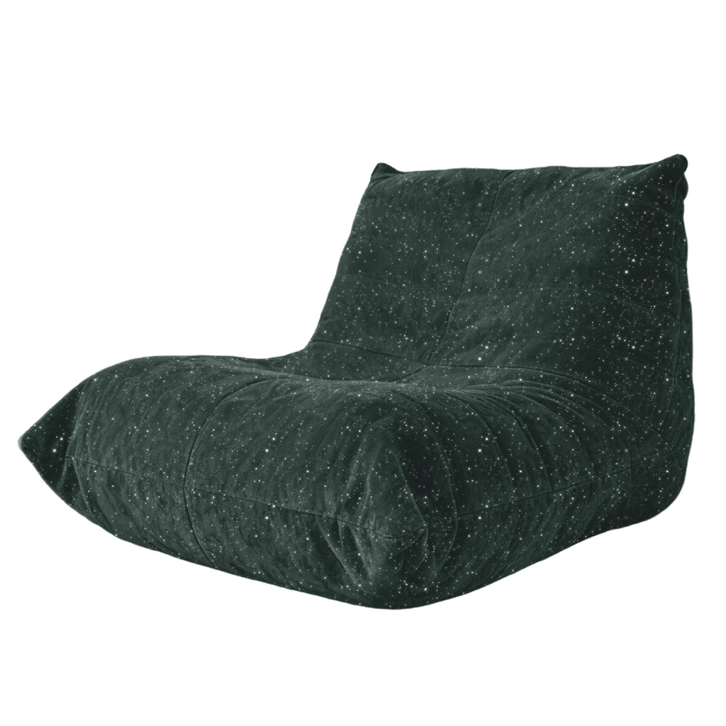 AEELLEEA Dark Green Sparkling Chenille Bean Bag Chair, Ergonomic Lazy Sofa with Removable Cover & Anti-Slip Base