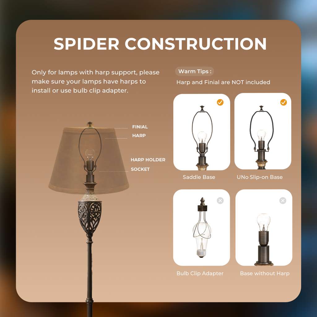 ALUCSET 2-Pack Brown Faux Leather Empire Lamp Shades 7"×11"×8", Spider Fitter Replacement Shades for Table & Floor Lamps