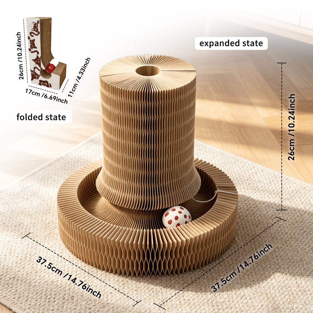Magic Accordion Cat Scratcher Toy, Foldable Corrugated Cardboard Cat Scratching Board with Ball Track, Interactive Indoor Cat Toy & Furniture Protector