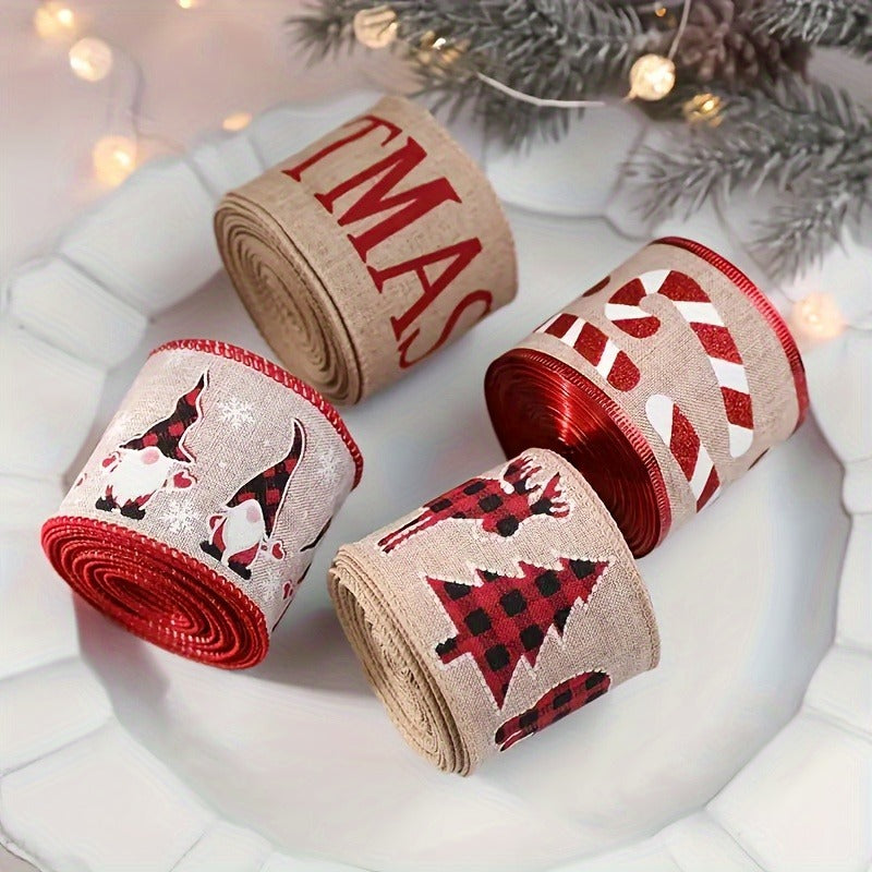 Creative Christmas Ribbon (4-piece set), suitable for handmade and commercial decoration, three-dimensional patterns, exquisite and eye-catching