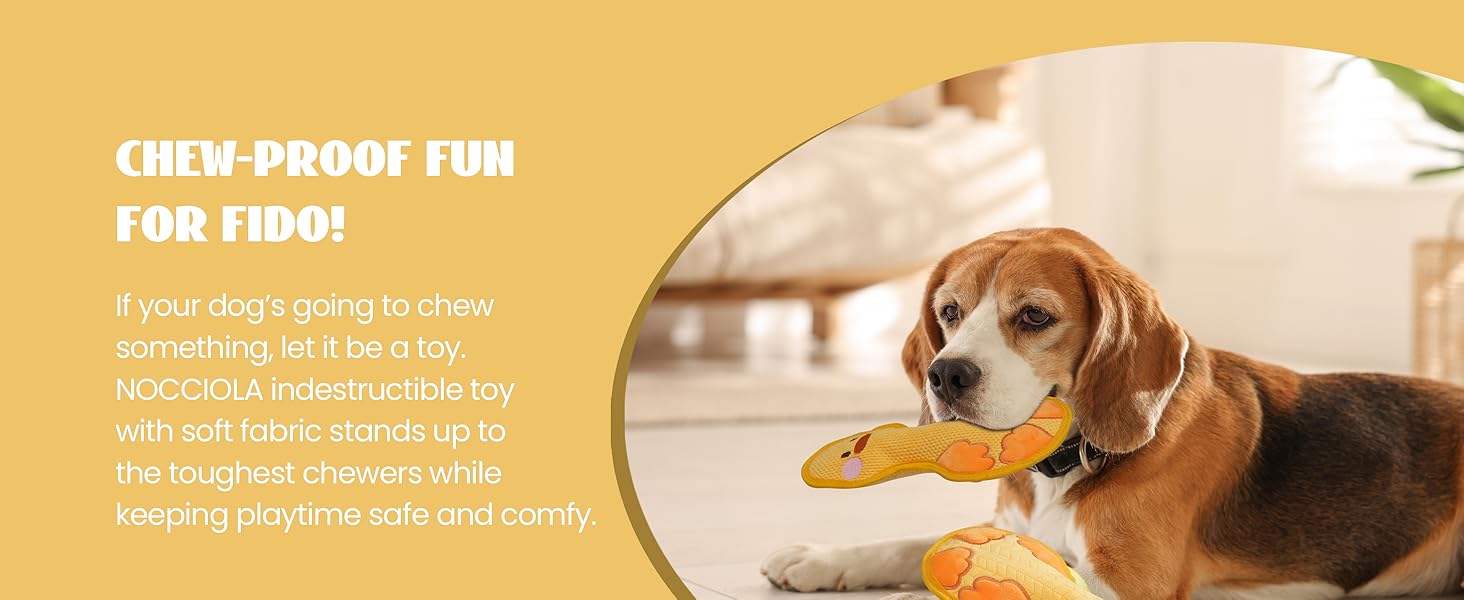 Nocciola Duck Squeaky Dog Toy, New 2025 Indestructible Dog Toy for Aggressive Chewers, Stuffed Toy with Two Tough Layers, Minky Plush for Comfort and Chewing, Yellow