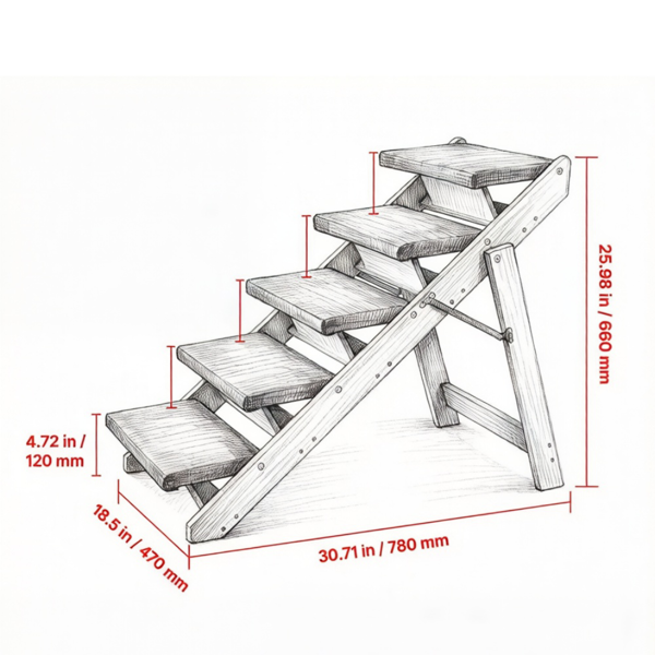 AEELLEEA 5-Step Wooden Pet Stairs for Dogs and Cats, Padded Carpet Steps for Sofa and Bed, 30.7" x 18.5" x 26"
