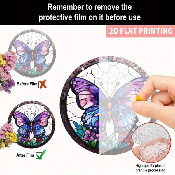 AEELLEEA Stained Glass Butterfly Suncatcher Window Hanging Decor, 7.87" Acrylic Butterfly Sun Catcher for Window Garden Home Decor, Butterfly Gifts for Women