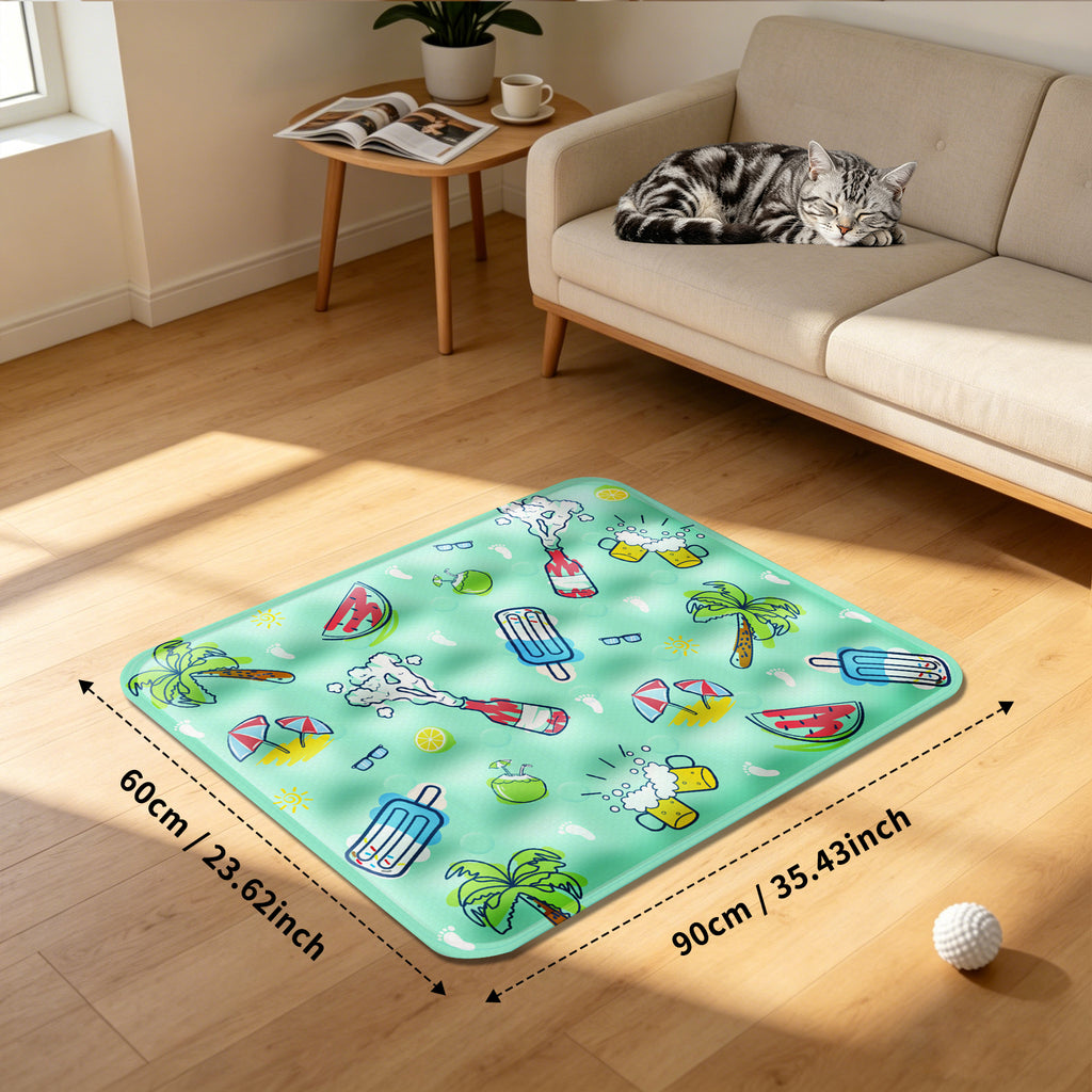 Water-Fill Pet Cooling Mat for Cats & Dogs, Reusable Washable Summer Cooling Pad, Green, 35.43" x 23.62"