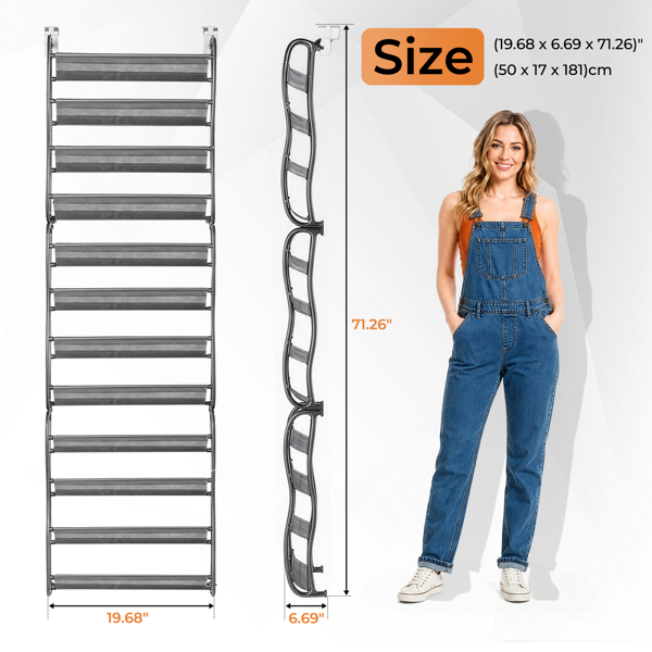 Over the Door Shoe Organizer 12 Tier, Hanging Shoe Rack with Hooks for Heels Sneakers Slippers, Metal Storage for Entryway