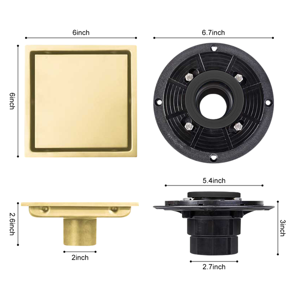 6 Inch Square Shower Floor Drain