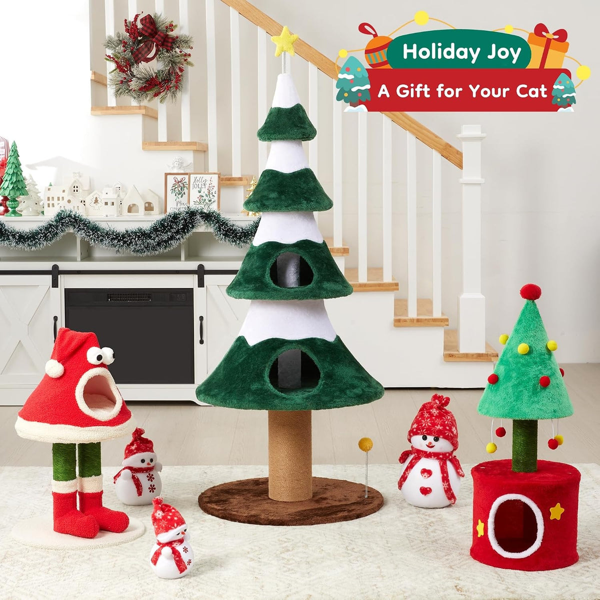 Cat Tree Tower for Indoor Cats, Multi-Functional Cute Cat Tree with Scratching Posts and Cozy Cat Bed, Small to Large Cat Tower, Red
