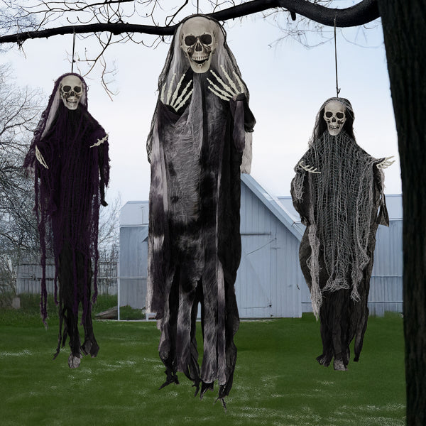 3‑Pack Hanging Skeleton Ghost Halloween Decor, Assorted Heights 3.8FT, 3FT, 3.3FT for Home Yard & Holiday Party Hanging Ornaments